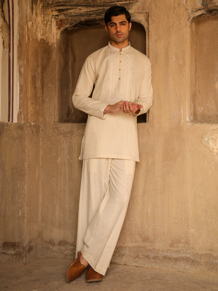 Blended Cream Kurta Trouser - J. Junaid Jamshed