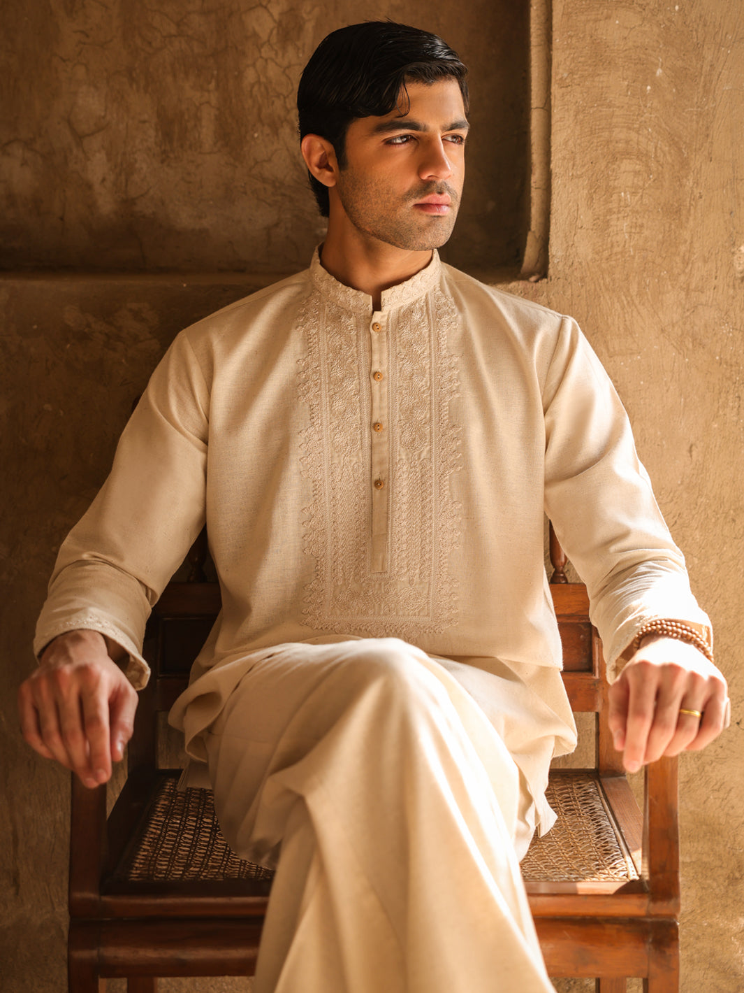 Blended Cream Kurta Trouser - J. Junaid Jamshed