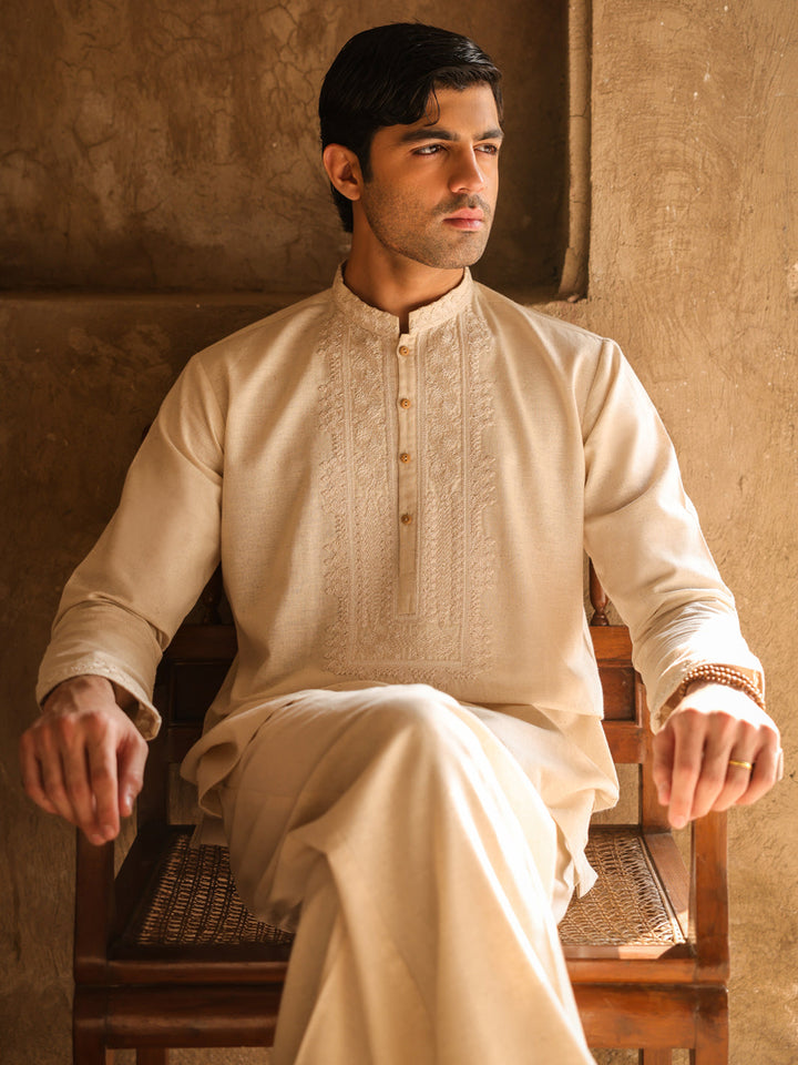 Blended Cream Kurta Trouser - J. Junaid Jamshed