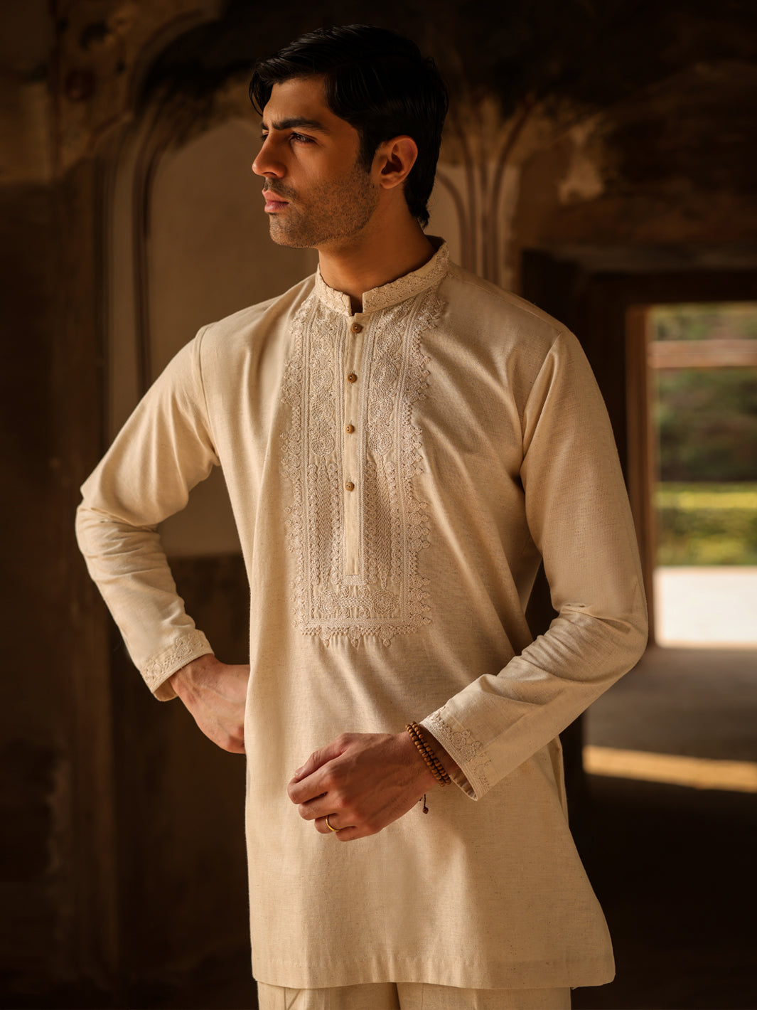 Blended Cream Kurta Trouser - J. Junaid Jamshed