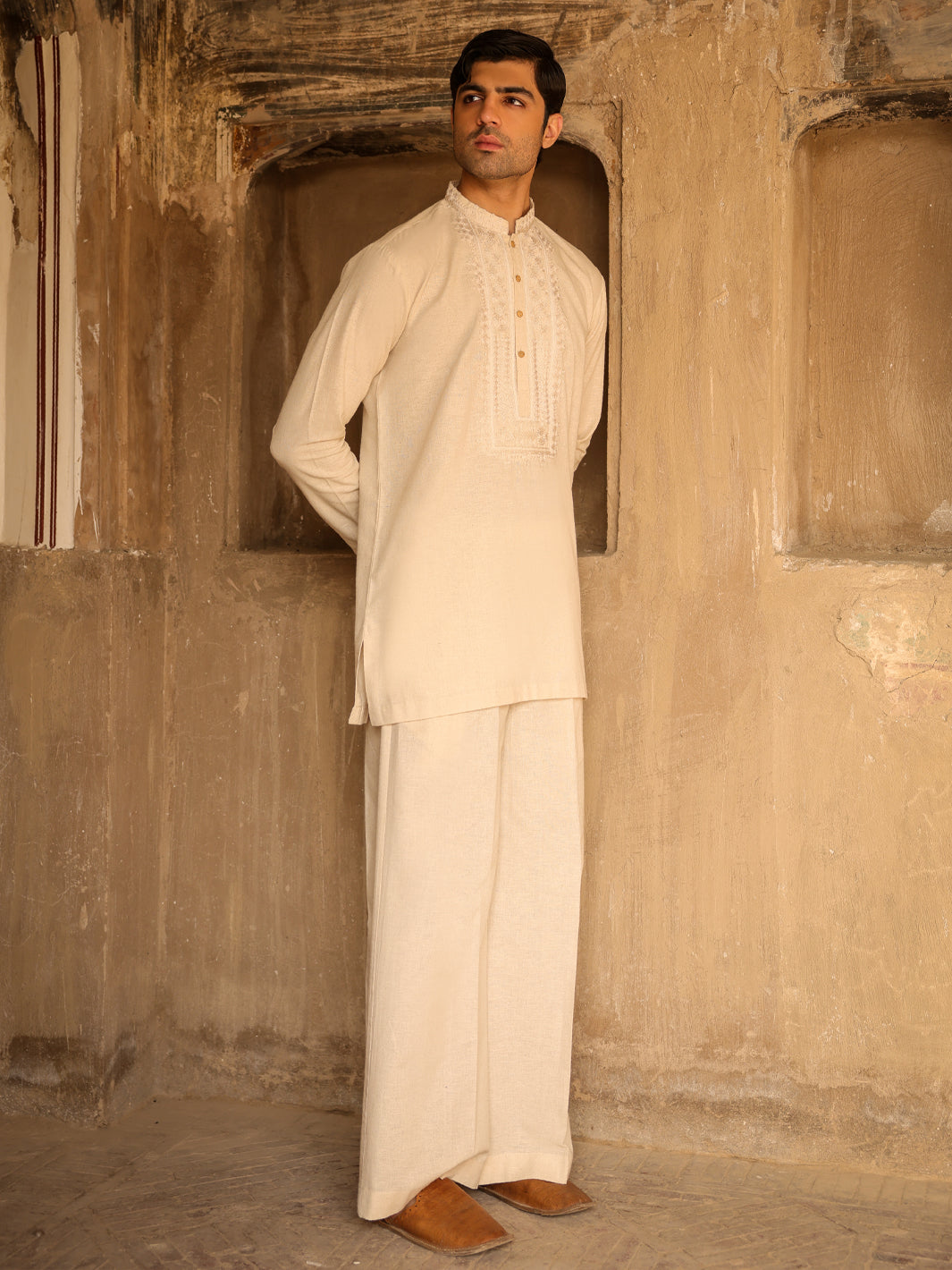 Blended Cream Kurta Trouser - J. Junaid Jamshed
