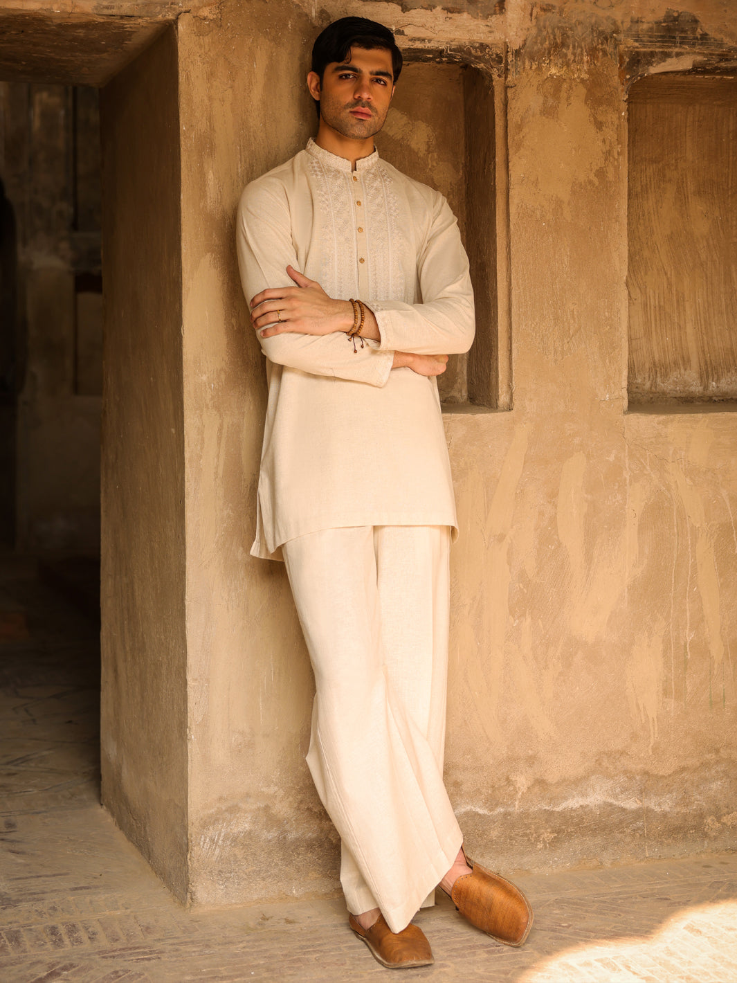 Blended Cream Kurta Trouser - J. Junaid Jamshed