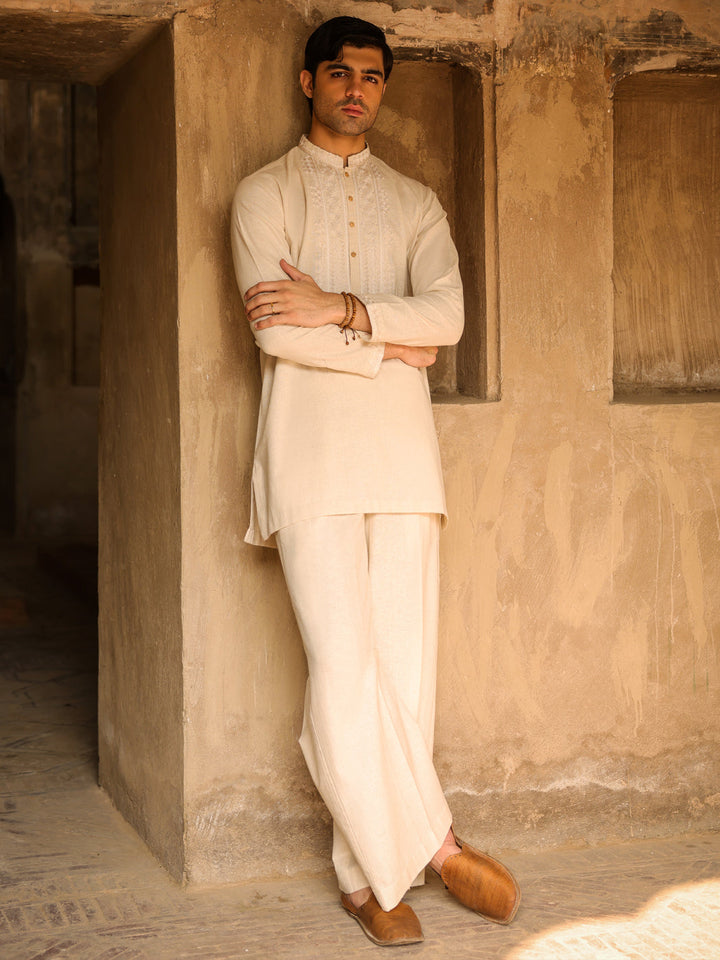 Blended Cream Kurta Trouser - J. Junaid Jamshed