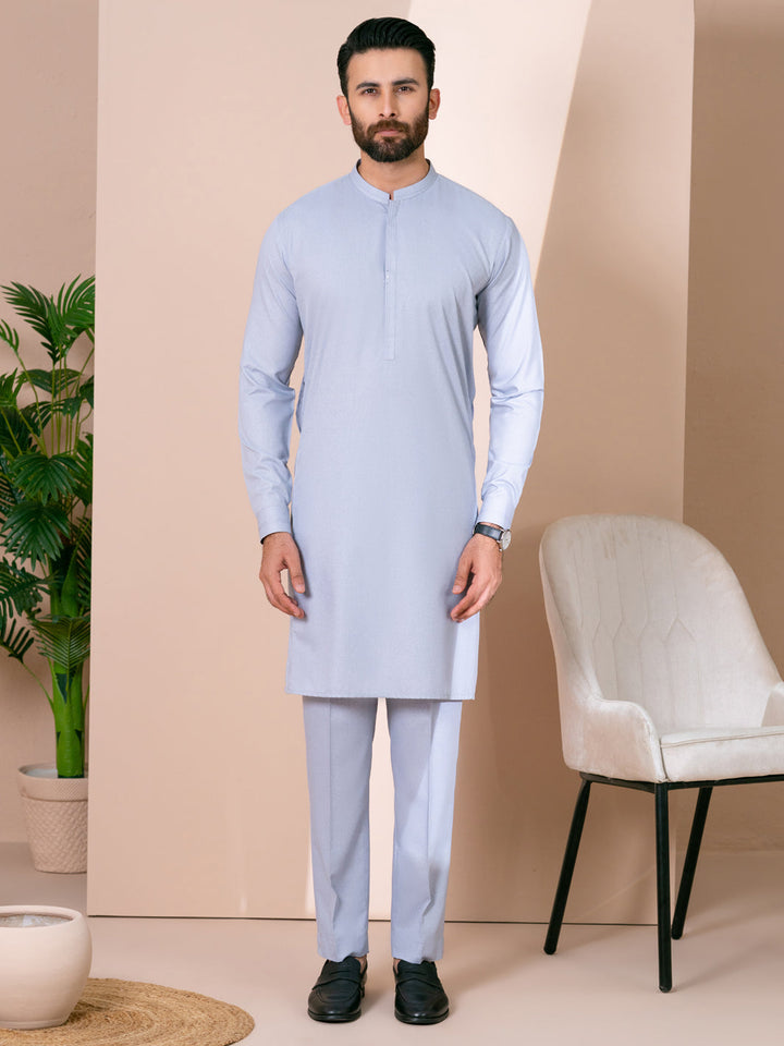 Blended Light Blue Kurta Trouser - Almirah