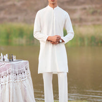 Blended White Kurta Trouser - Almirah