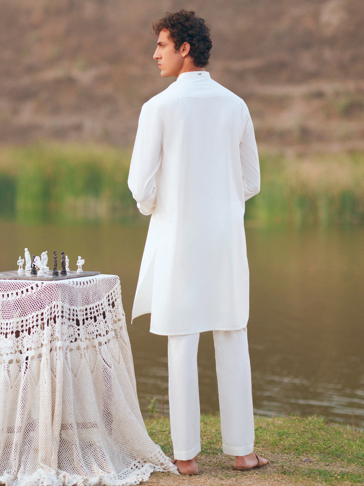 Blended White Kurta Trouser - Almirah