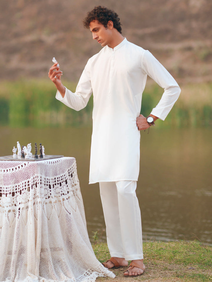 Blended White Kurta Trouser - Almirah