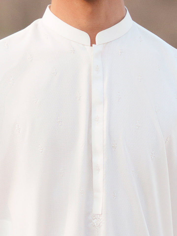 Blended White Kurta Trouser - Almirah