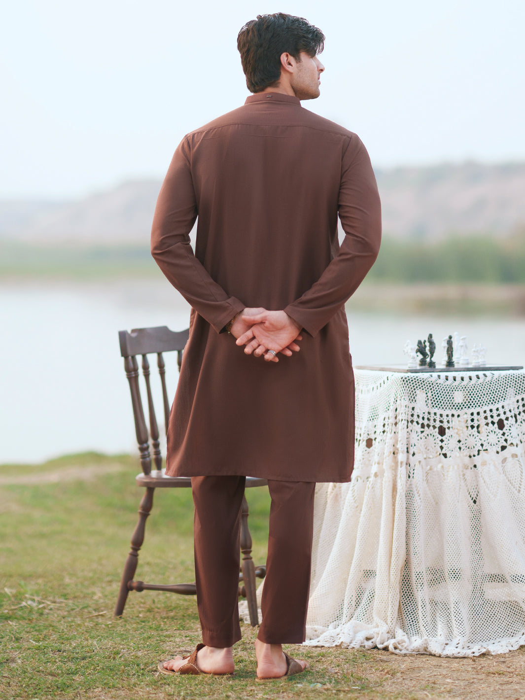 Blended Brown Kurta Trouser - Almirah