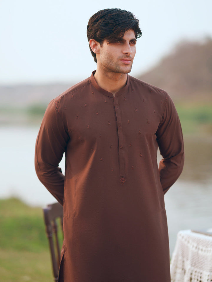Blended Brown Kurta Trouser - Almirah
