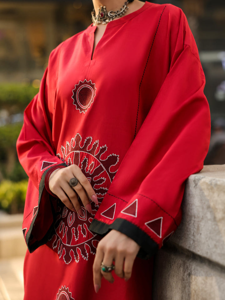 Cambric Red Kurti - Almirah