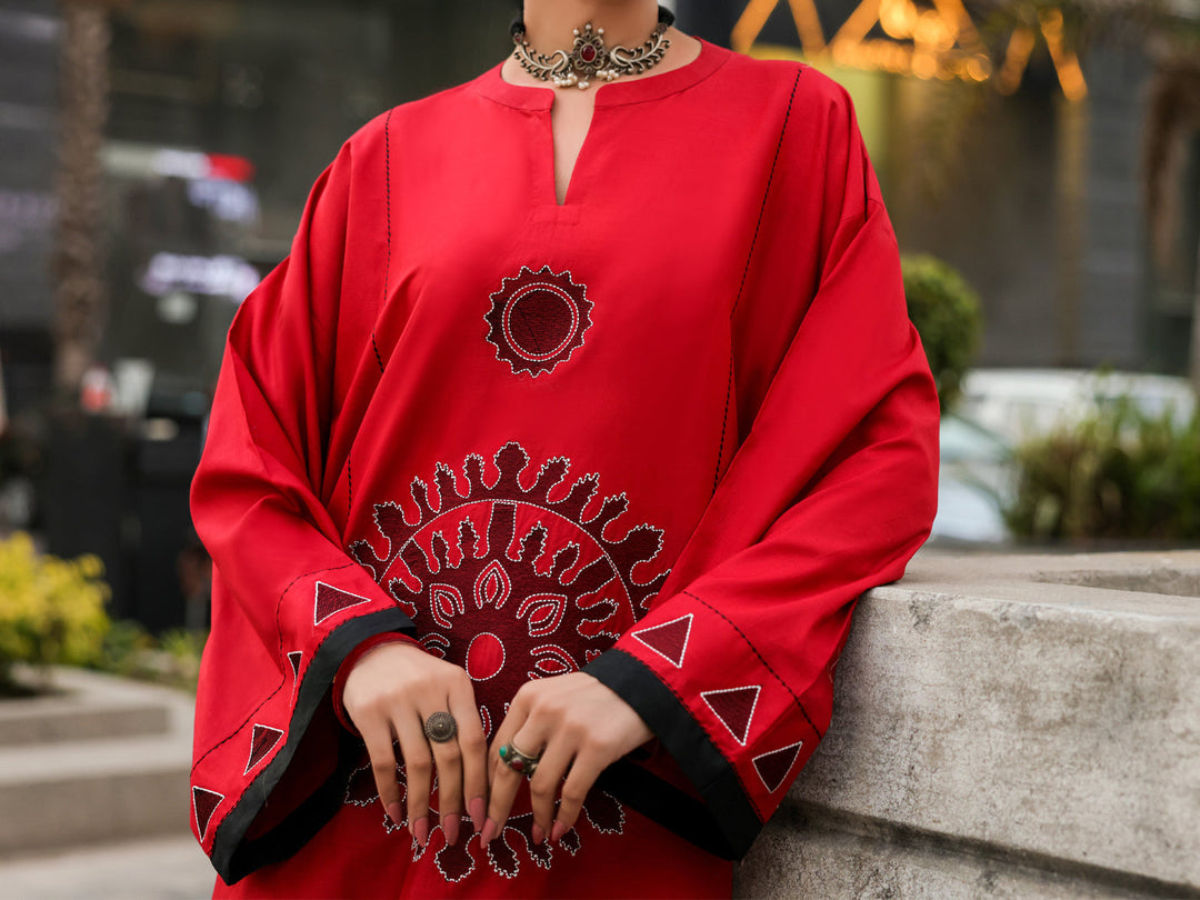 Cambric Red Kurti - Almirah