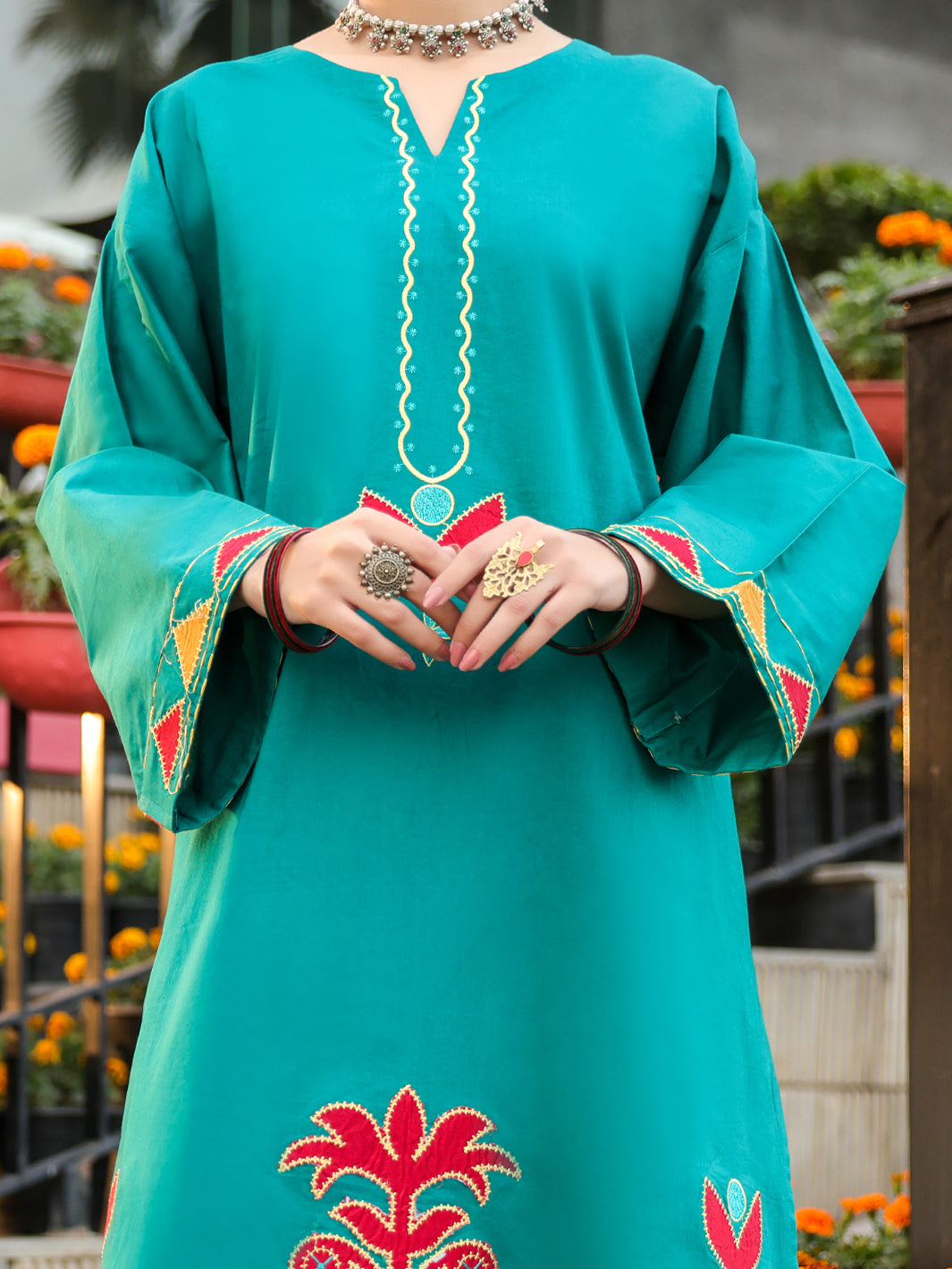Lawn Teal Kurti - J. Junaid Jamshed