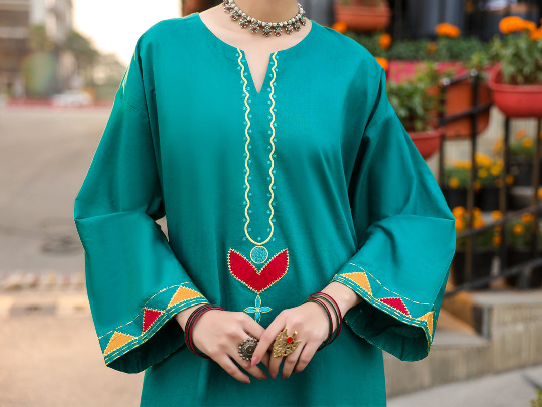 Lawn Teal Kurti - J. Junaid Jamshed
