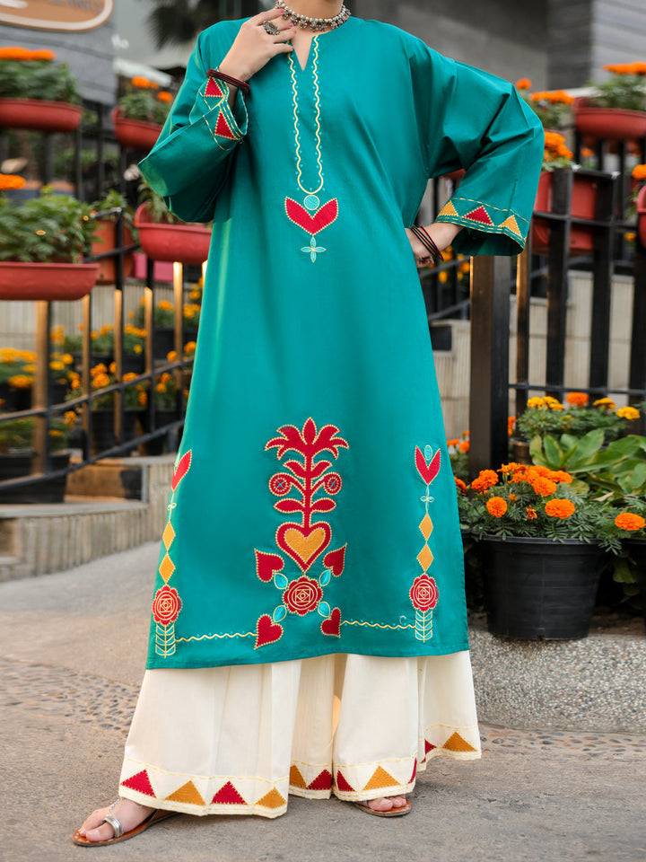 Lawn Teal Kurti - J. Junaid Jamshed