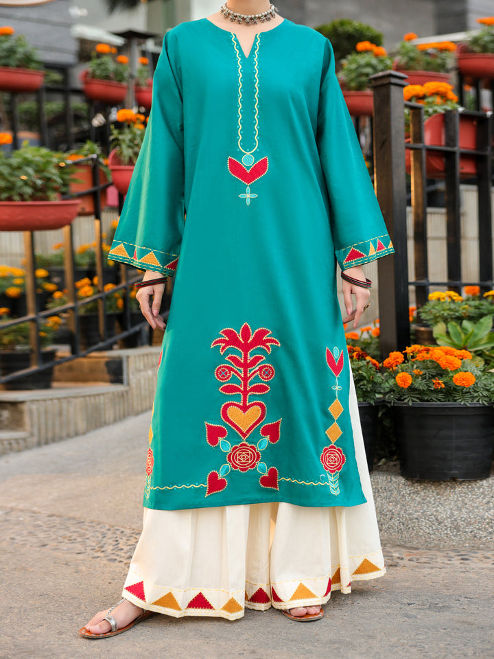 Lawn Teal Kurti - J. Junaid Jamshed