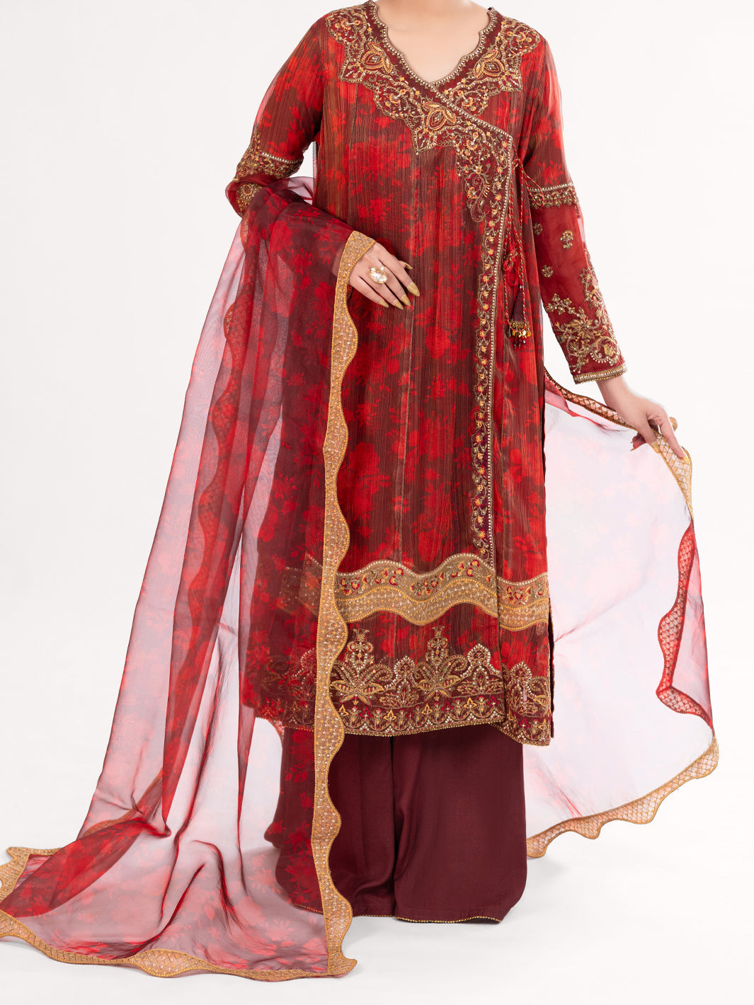 Messori Maroon Stitched Suit - Almirah