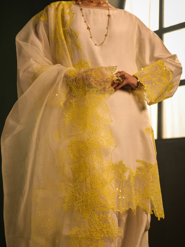 Raw Silk White Stitched Suit - Almirah
