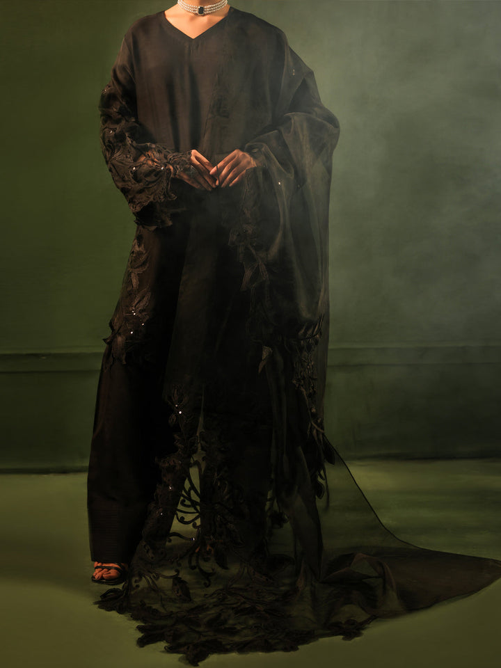 Raw Silk Black Stitched Suit - Almirah