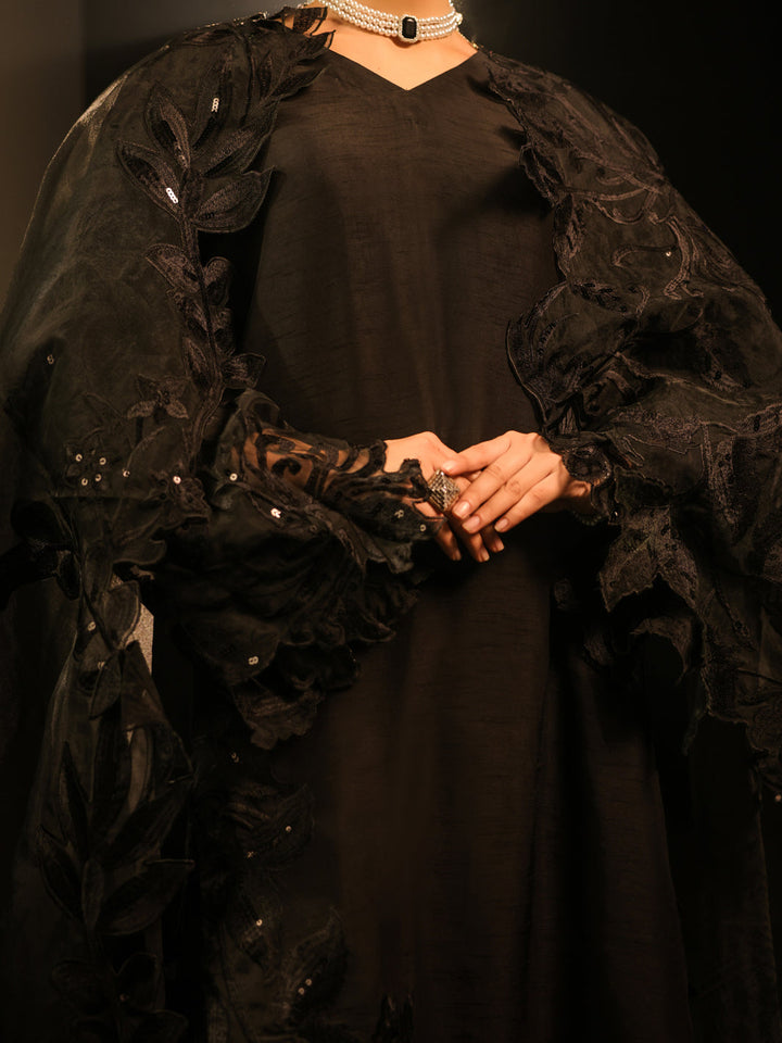 Raw Silk Black Stitched Suit - Almirah