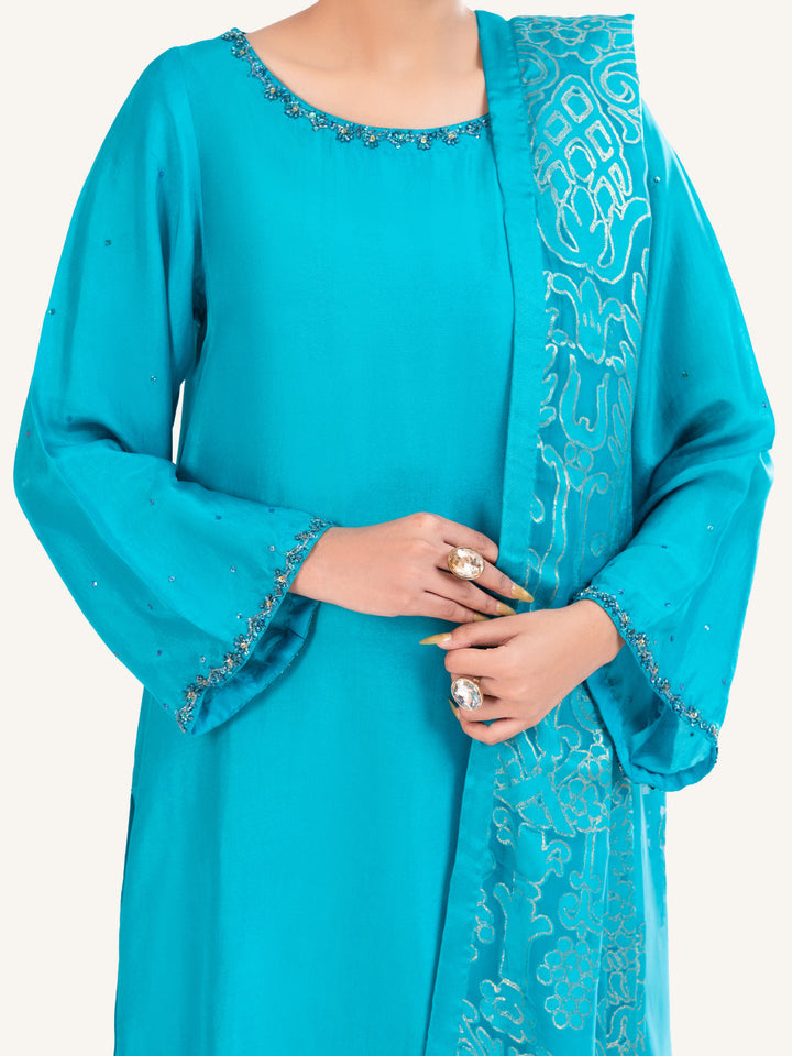 Sheesha Silk Sea Green Stitched Suit - Almirah