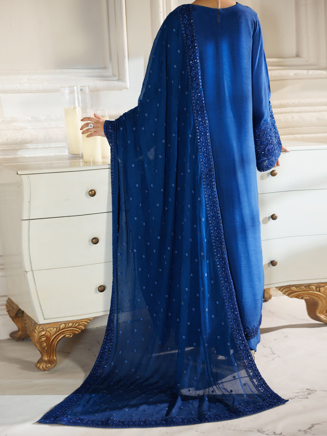 Raw Silk Royal Blue Stitched Suit - J. Junaid Jamshed