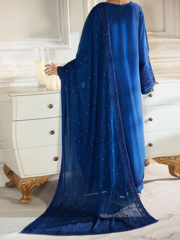 Raw Silk Royal Blue Stitched Suit - J. Junaid Jamshed