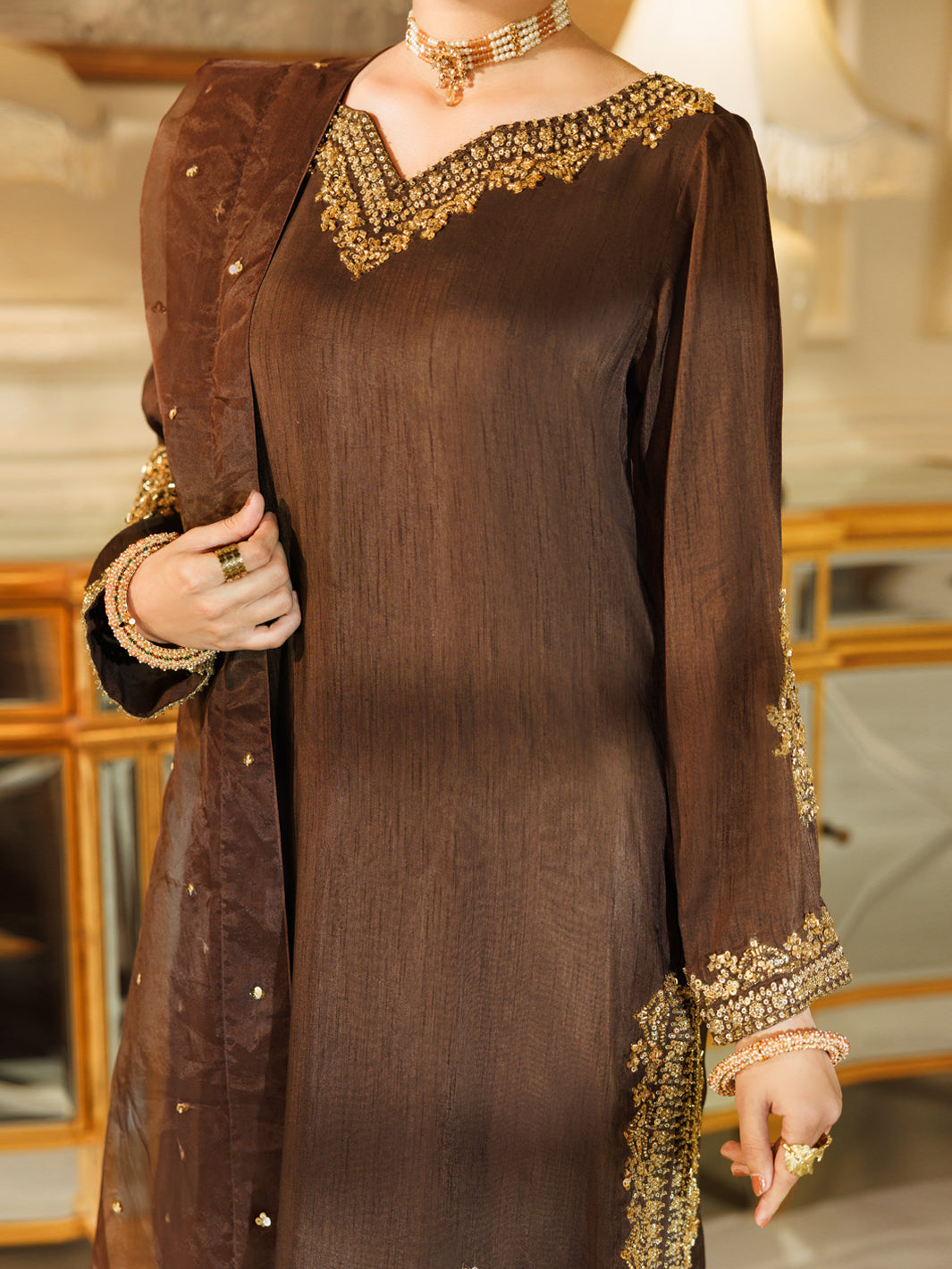 Brown Stitched Suit - J. Junaid Jamshed