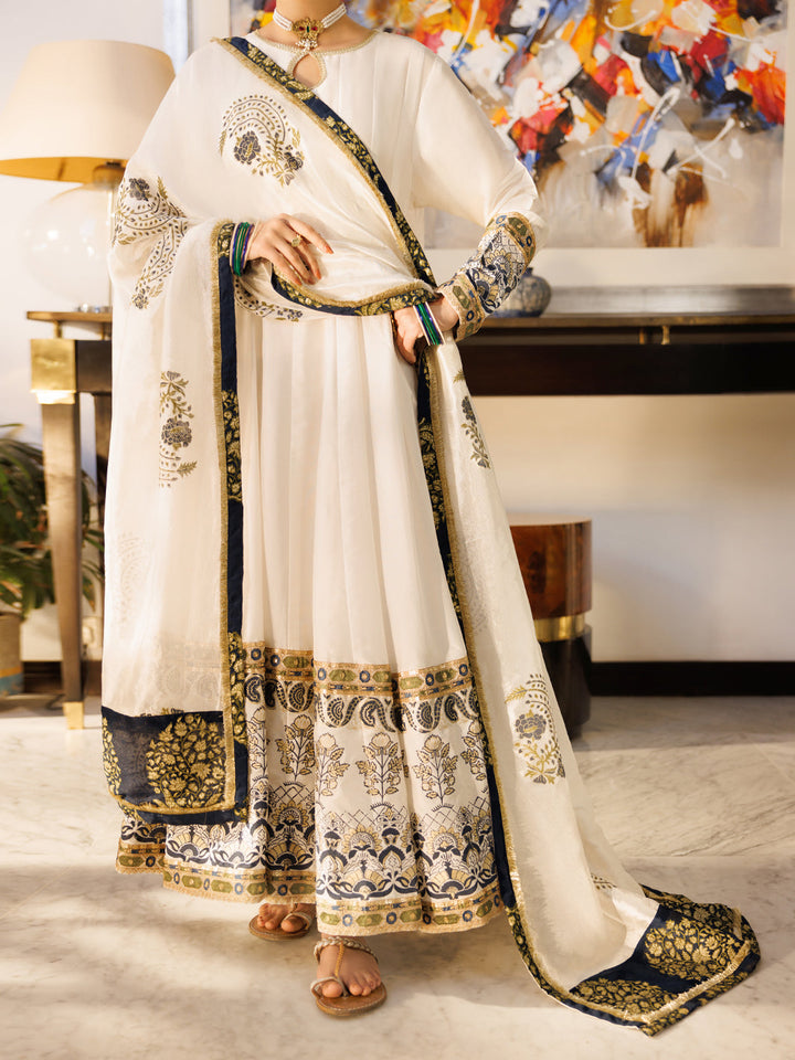 Silk White Stitched Suit - Almirah
