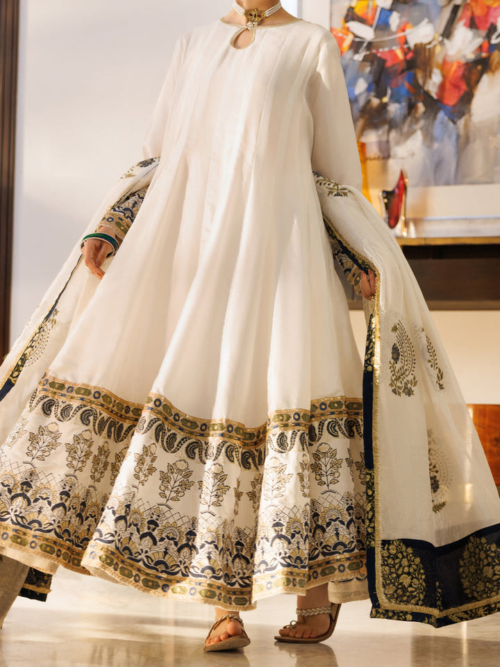 Silk White Stitched Suit - Almirah