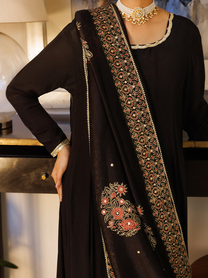 Sheesha Silk Black Stitched Suit - Almirah