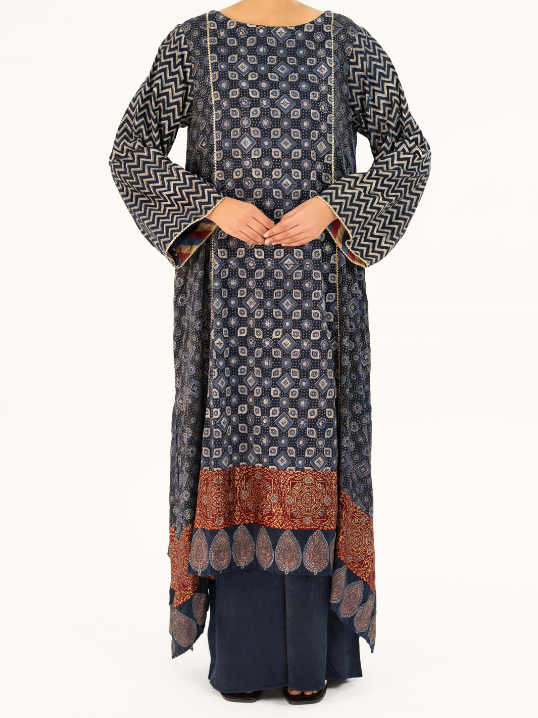 Satin Blue Stitched Suit - Almirah