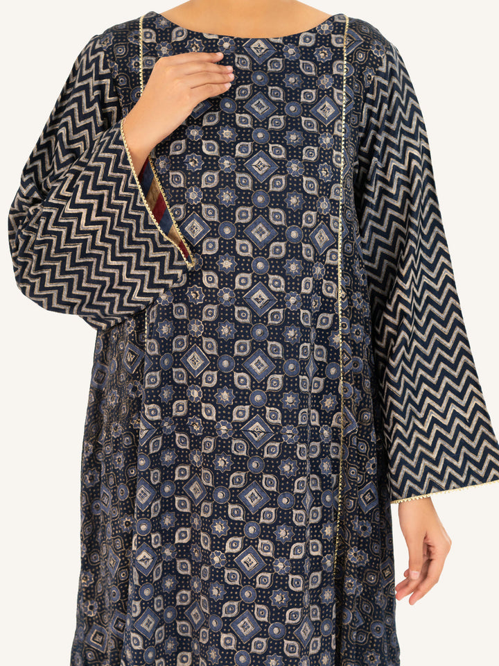 Satin Blue Stitched Suit - Almirah