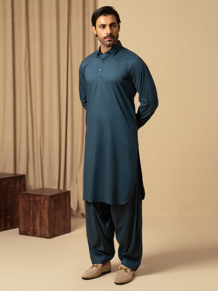 Cotton Dark Teal Shalwar Kameez - Almirah