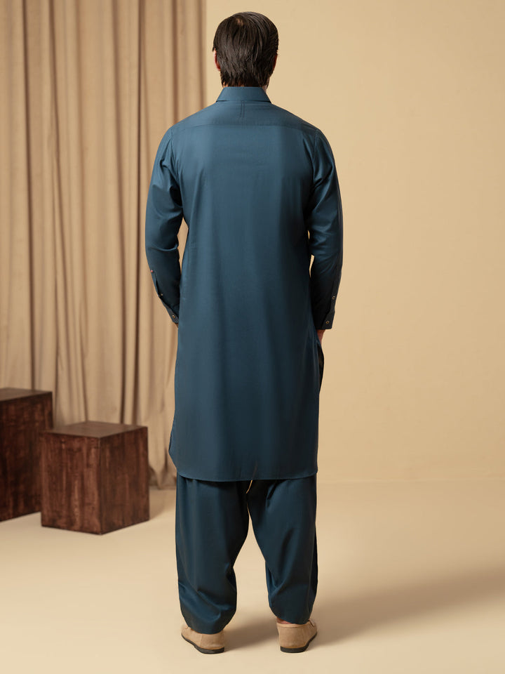 Cotton Dark Teal Shalwar Kameez - Almirah