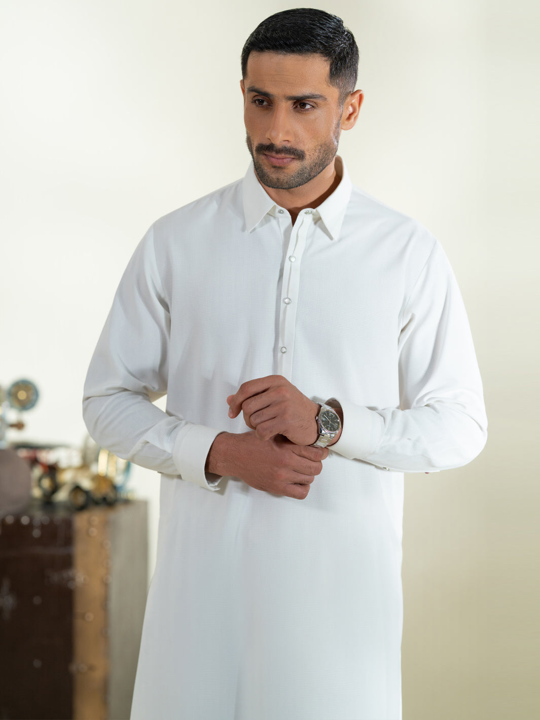 Blended Off White Shalwar Kameez- Almirah