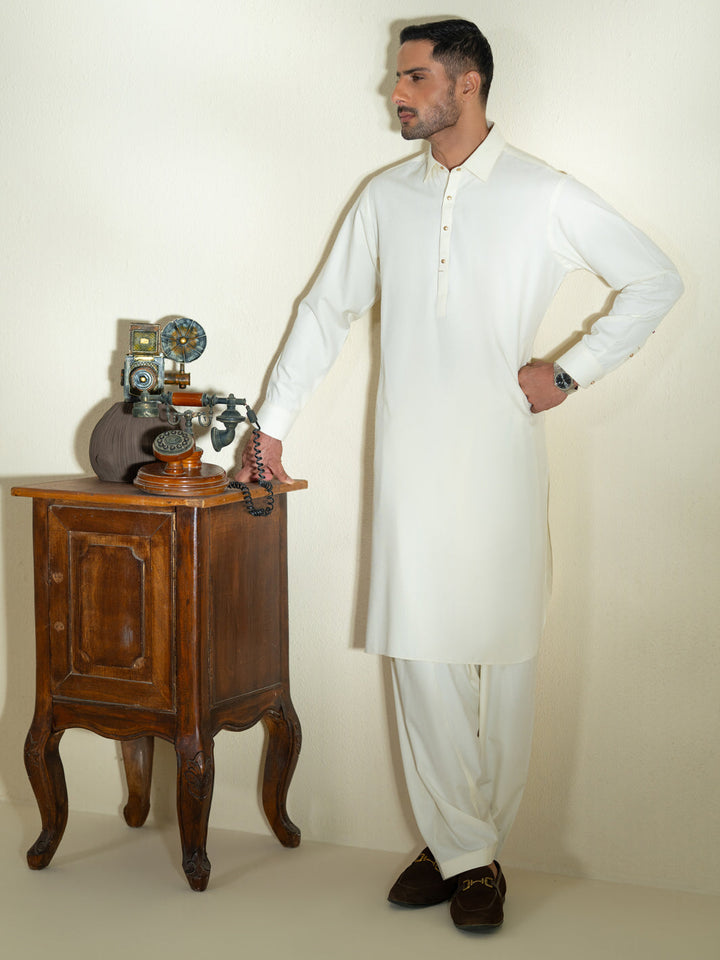 Blended Cream Shalwar Kameez- Almirah