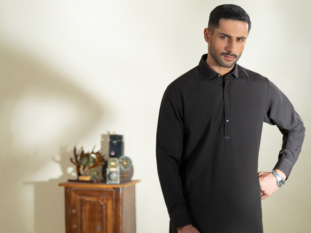 Blended Dark Brown Shalwar Kameez - Almirah