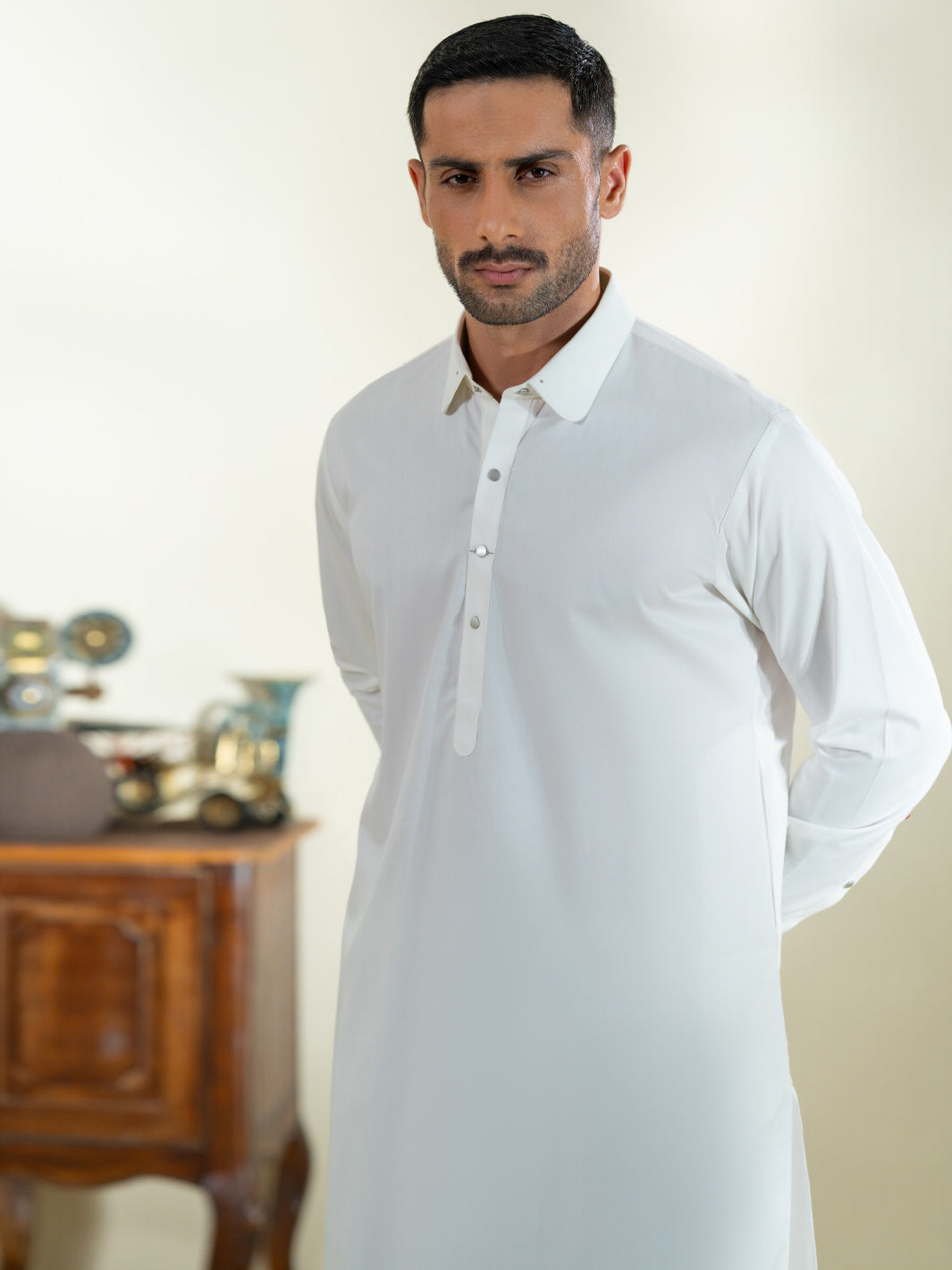 Blended White Shalwar Kameez - Almirah