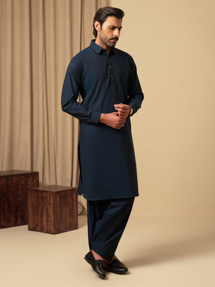 Cotton Dark Blue Shalwar Kameez - Almirah