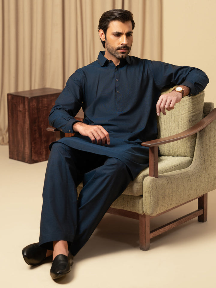 Cotton Dark Blue Shalwar Kameez - Almirah