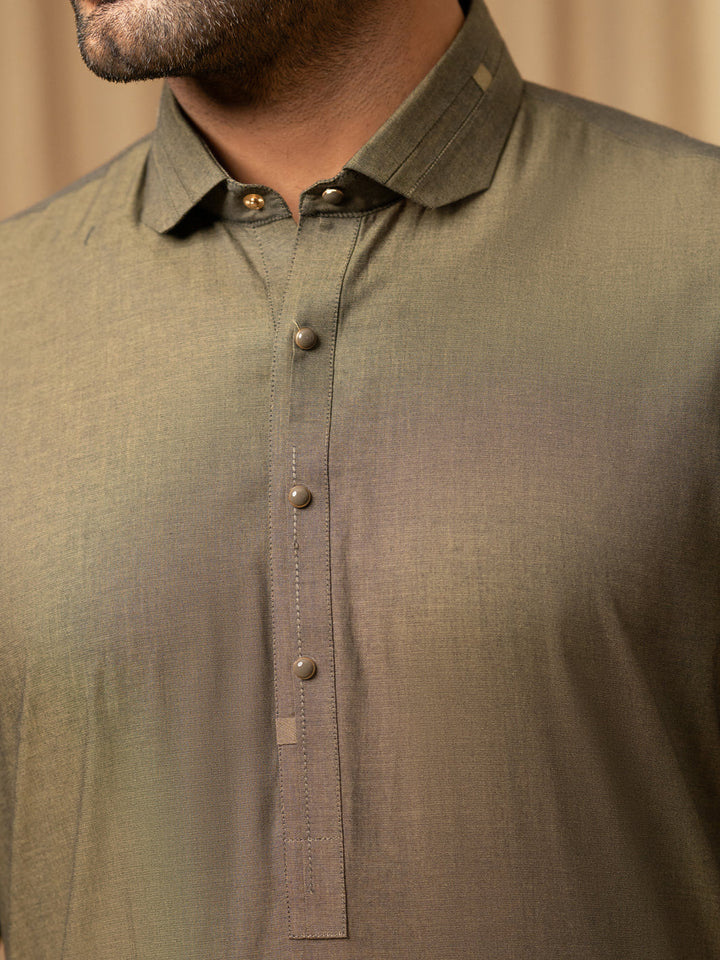 Cotton Olive Green Shalwar Kameez - Almirah