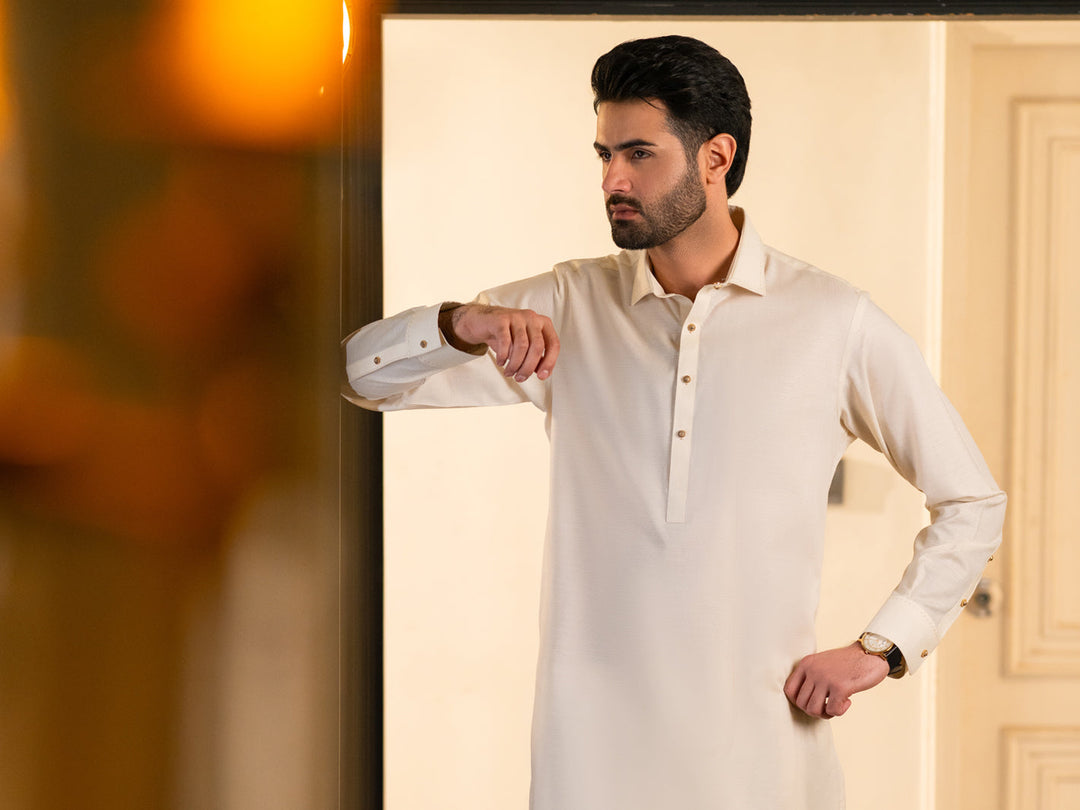 Cotton Cream Shalwar Kameez - J. Junaid Jamshed