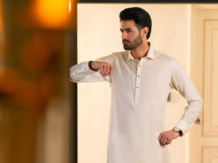 Cotton Cream Shalwar Kameez - J. Junaid Jamshed