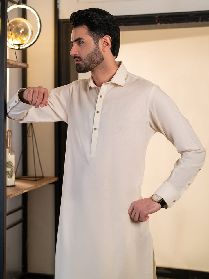 Cotton Cream Shalwar Kameez - J. Junaid Jamshed