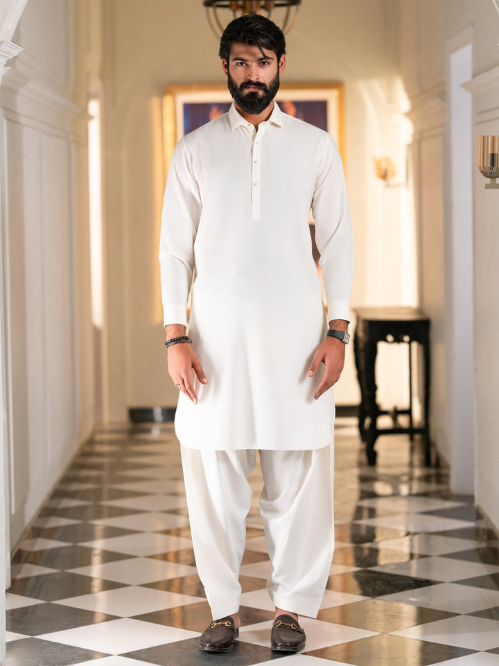 Blended White Shalwar Kameez - Almirah