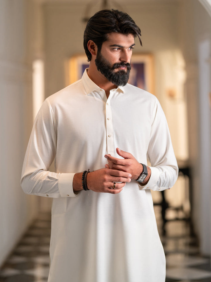Blended White Shalwar Kameez - Almirah