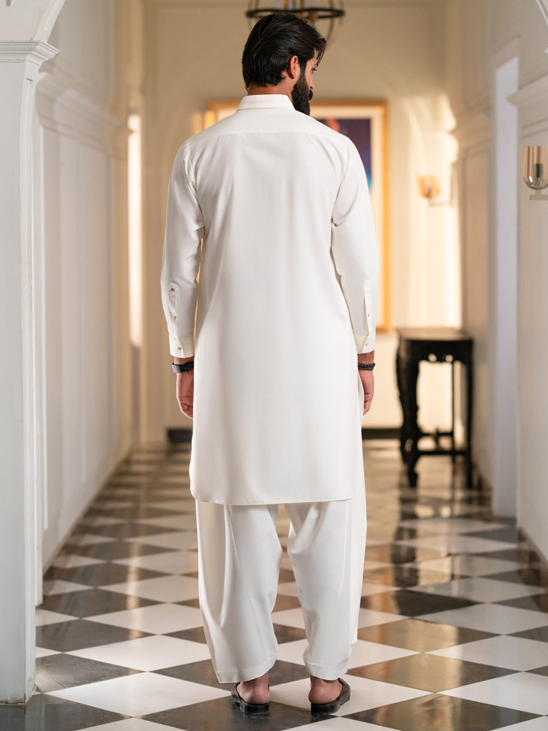 Blended White Shalwar Kameez - Almirah