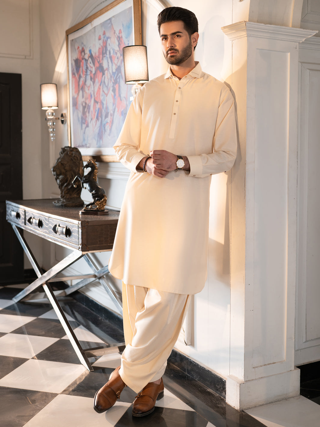 Blended Off White Shalwar Kameez - Almirah