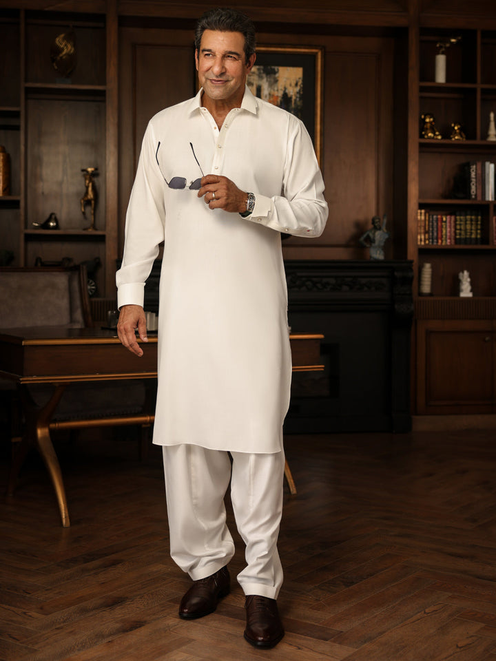 Blended White Shalwar Kameez - Almirah
